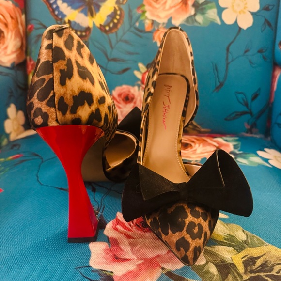 Betsey Johnson Shoes - Betsey Johnson Leopard Heels with Black Bow